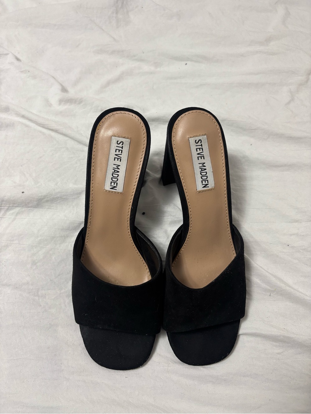 Steve Madden Black Open-Square Toe Slide Heels
